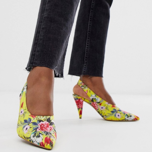 Floral mid heel sling back shoes - Picture 3 of 8